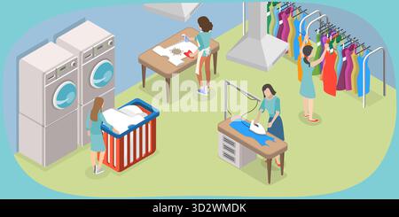 Illustrazione concettuale isometrica piatta 3D del servizio di lavaggio a secco, lavanderia commerciale illustrazione concettuale isometrica piatta 3D del servizio di lavaggio a secco, lavanderia commerciale Foto Stock