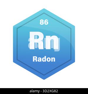 Piastrella dell'elemento chimico al radon. Numero atomico 86. Segno chimico RN Esagono vettoriale blu cielo. EPS 10. Illustrazione Vettoriale