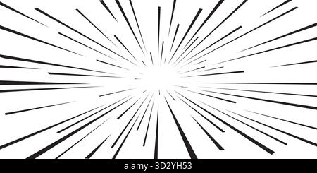 Sfondo comico Motion Line con raggi neri nitidi che creano un effetto rapido. Effetto velocità di sfondo in stile fumetto anime per poster e adesivi Illustrazione Vettoriale