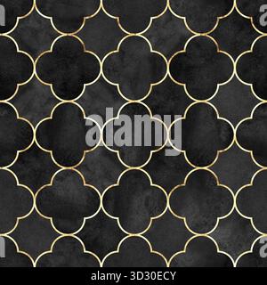 Motivo a foglia di trifoglio in stile gotico acquerello senza cuciture. Sfondo astratto di lusso ad acquerello disegnato a mano con foglie di trifoglio di velluto nero dai colori vivaci Foto Stock