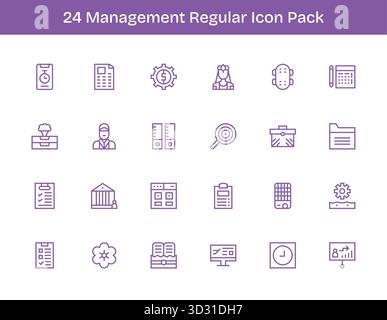 Scaricate 24 icone di contorno regolari scalabili progettate per la gestione, adatte per progetti professionali e creativi. Illustrazione Vettoriale
