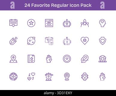 Una raccolta pulita di 24 icone di contorno regolari che rappresentano Favorite, progettate per dashboard e interfacce moderne. Illustrazione Vettoriale