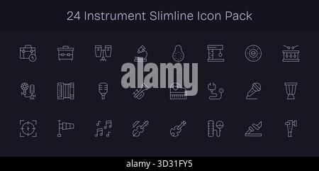 Confezione curata di 24 icone vettoriali in design Slim Line, incentrata sui concetti degli strumenti. Illustrazione Vettoriale