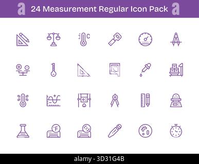 Scaricate 24 icone di contorno regolari scalabili progettate per la misurazione, adatte per progetti professionali e creativi. Illustrazione Vettoriale