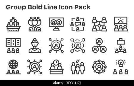 Una raccolta pulita di 18 icone Bold Line che rappresentano il gruppo, progettata per dashboard e interfacce moderne. Illustrazione Vettoriale