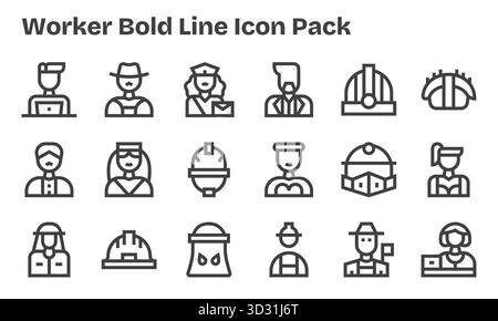 Questa collezione presenta 18 icone in stile Bold Line pensate per il tema Worker, perfette per il design digitale. Illustrazione Vettoriale