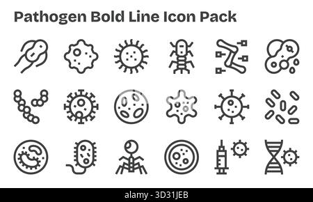 Confezione curata di 18 icone vettoriali nel design Bold Line, incentrata sui concetti dei patogeni. Illustrazione Vettoriale