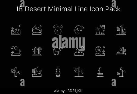 Confezione curata di 18 icone vettoriali dal design minimal Line, incentrata su Desert Concepts. Illustrazione Vettoriale