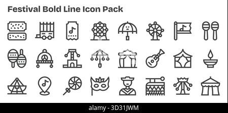 Scarica 24 icone Bold Outline scalabili progettate per Festival, adatte per progetti professionali e creativi. Illustrazione Vettoriale