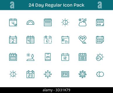 Una raccolta pulita di 24 icone di contorno regolari che rappresentano Day, progettate per dashboard e interfacce moderne. Illustrazione Vettoriale