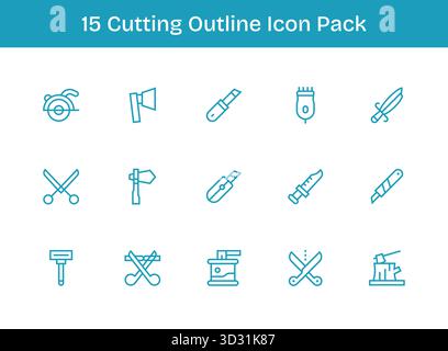 Confezione vettoriale con 15 icone di contorno ispirate al taglio, ideale per lavori di progettazione scalabili e creativi. Illustrazione Vettoriale