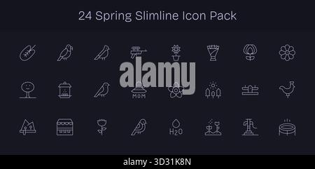 Scopri un set di 24 icone Slim Line create per il tema primaverile, ideali per i moderni progetti UI/UX. Illustrazione Vettoriale