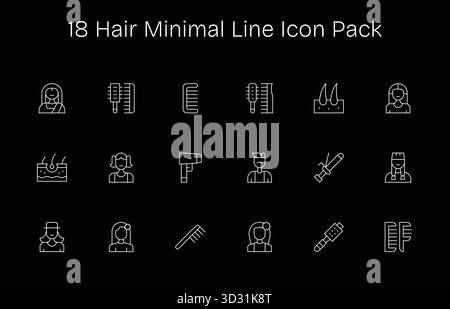 Scopri 18 icone vettoriali minimali ispirate ai capelli. Perfetto per interfacce Web e app. Illustrazione Vettoriale