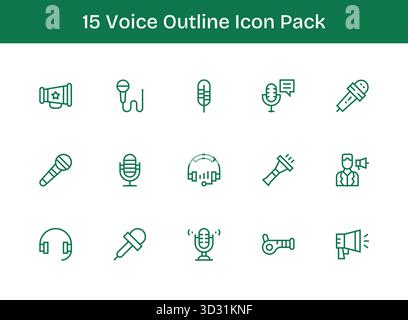 Questo pacchetto di icone Voice include 15 vettori Outline, perfetti per migliorare le interfacce digitali. Illustrazione Vettoriale