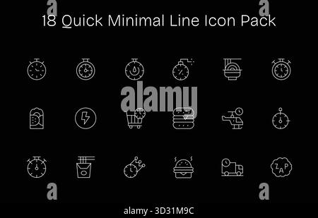Questo pacchetto Quick Icon include 18 vettori Minimal Line, perfetti per migliorare le interfacce digitali. Illustrazione Vettoriale