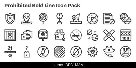 Esplora 24 icone vettoriali in stile sagomato ispirate al proibito. Perfetto per interfacce Web e app. Illustrazione Vettoriale