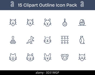 Questo pacchetto icone Clipart include 15 vettori Outline, perfetti per migliorare le interfacce digitali. Illustrazione Vettoriale