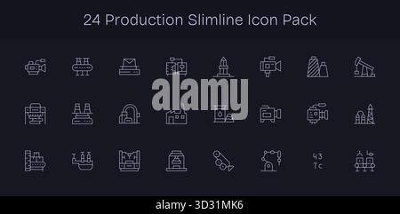 Scopri un set di 24 icone Slim Line create per il tema di produzione, ideali per i moderni progetti UI/UX. Illustrazione Vettoriale