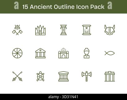 Questo set di 15 icone di contorno cattura temi antichi, perfetti per applicazioni tecnologiche e aziendali. Illustrazione Vettoriale