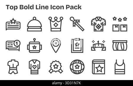 Un set dinamico di 18 icone in stile Bold Line, pensate per Top e adatte per i prodotti digitali. Illustrazione Vettoriale