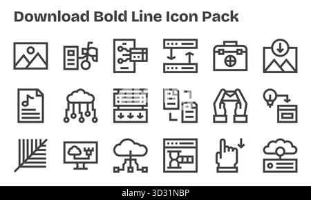 Una raccolta pulita di 18 icone Bold Line che rappresentano Download, progettata per dashboard e interfacce moderne. Illustrazione Vettoriale