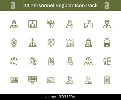 Una raccolta pulita di 24 icone di contorno regolari che rappresentano il personale, progettate per dashboard e interfacce moderne. Illustrazione Vettoriale