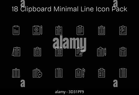 Questa collezione presenta 18 icone minimali in stile Line, pensate per il tema degli Appunti, ideali per il design digitale. Illustrazione Vettoriale