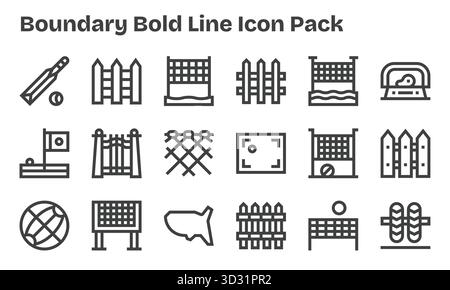Una raccolta pulita di 18 icone Bold Line che rappresentano Boundary, progettata per dashboard e interfacce moderne. Illustrazione Vettoriale