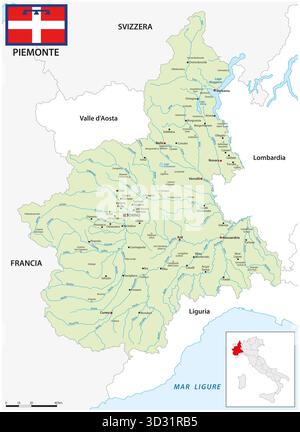 Mappa della regione Piemonte nord-occidentale Foto Stock