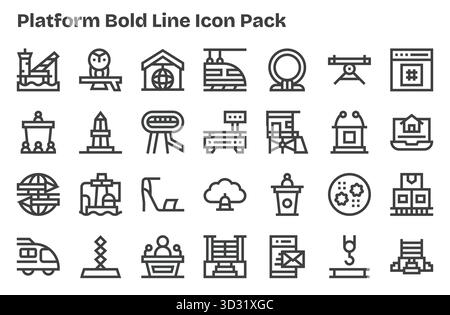 Esplora 28 icone vettoriali in stile Extra Bold Line ispirate a Platform. Perfetto per interfacce Web e app. Illustrazione Vettoriale