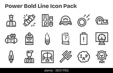 18 icone progettate professionalmente in stile Bold Line, che catturano l'essenza di Power per il design dell'interfaccia utente. Illustrazione Vettoriale
