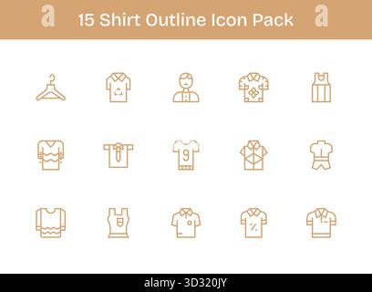 15 icone progettate in modo professionale in stile Outline, che catturano l'essenza della maglietta per il design dell'interfaccia utente. Illustrazione Vettoriale