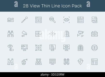 28 icone progettate in modo professionale in stile Thin Line, che catturano l'essenza della visualizzazione per la progettazione dell'interfaccia utente. Illustrazione Vettoriale