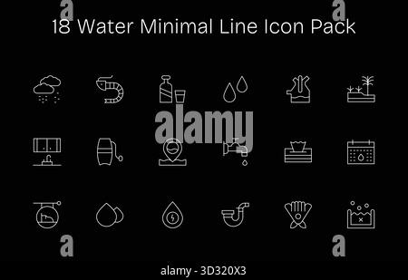Esplora 18 icone vettoriali minimali ispirate all'acqua. Perfetto per interfacce Web e app. Illustrazione Vettoriale