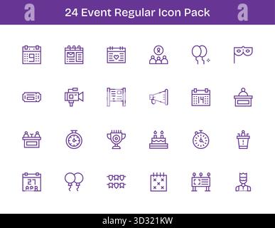 Scarica 24 icone di contorno regolari scalabili progettate per l'evento, adatte per progetti professionali e creativi. Illustrazione Vettoriale
