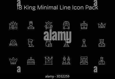 Esplora 18 icone vettoriali minimali ispirate al re. Perfetto per interfacce Web e app. Illustrazione Vettoriale