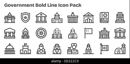 Questa collezione presenta 24 icone in stile Bold Outline pensate per il tema governativo, perfette per il design digitale. Illustrazione Vettoriale