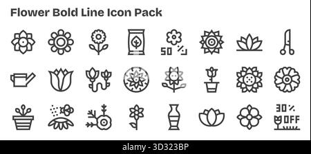 Un set dinamico di 24 icone in stile Bold Outline, pensato per Flower e adatto per i prodotti digitali. Illustrazione Vettoriale