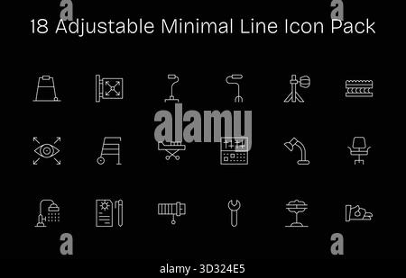 Confezione vettoriale con 18 icone Minimal Line ispirate a Adjustable, ideale per lavori di progettazione scalabili e creativi. Illustrazione Vettoriale