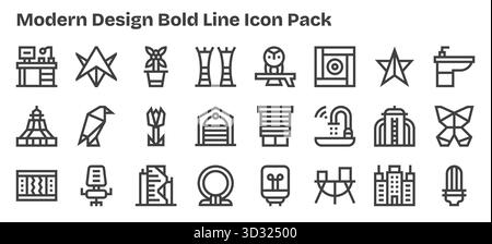 Esplora 24 icone vettoriali in stile sagomato ispirate al design moderno. Perfetto per interfacce Web e app. Illustrazione Vettoriale