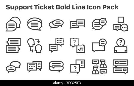 Raccolta di 18 icone vettoriali in stile linea audace per il ticket di supporto, progettate per offrire chiarezza e versatilità. Illustrazione Vettoriale