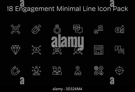 Un set dinamico di 18 icone in stile minimal Line, personalizzato per il coinvolgimento e adatto per i prodotti digitali. Illustrazione Vettoriale