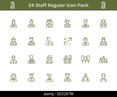 Scarica 24 icone di contorno regolari scalabili progettate per il personale, adatte per progetti professionali e creativi. Illustrazione Vettoriale