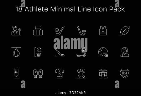 Scopri 18 icone vettoriali minimali ispirate all'atleta. Perfetto per interfacce Web e app. Illustrazione Vettoriale