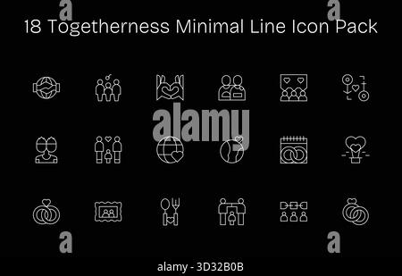 18 icone progettate in modo professionale in stile minimal Line, che catturano l'essenza dell'Unione per la progettazione dell'interfaccia utente. Illustrazione Vettoriale