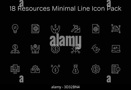 Esplora 18 icone vettoriali minimali ispirate alle risorse. Perfetto per interfacce Web e app. Illustrazione Vettoriale