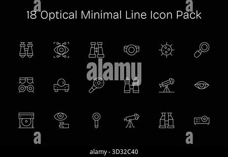 Esplora 18 icone vettoriali minimali ispirate all'ottica. Perfetto per interfacce Web e app. Illustrazione Vettoriale