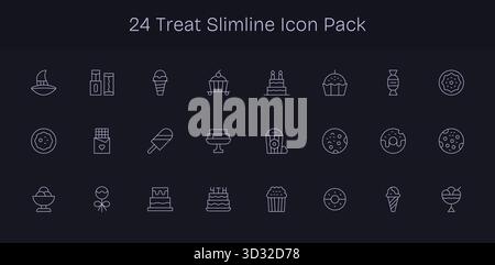 Confezione curata di 24 icone vettoriali nel design Slim Line, incentrata sui concetti di trattamento. Illustrazione Vettoriale