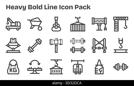 Un set dinamico di 18 icone in stile Bold Line, su misura per Heavy e adatto per i prodotti digitali. Illustrazione Vettoriale