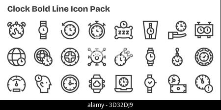Esplora le 24 icone vettoriali in stile sagomato ispirate all'orologio. Perfetto per interfacce Web e app. Illustrazione Vettoriale
